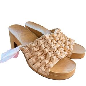 Sam & Libby Womens 9.5 Carina Knotted Mule Off White Woven Block Heel Sandals